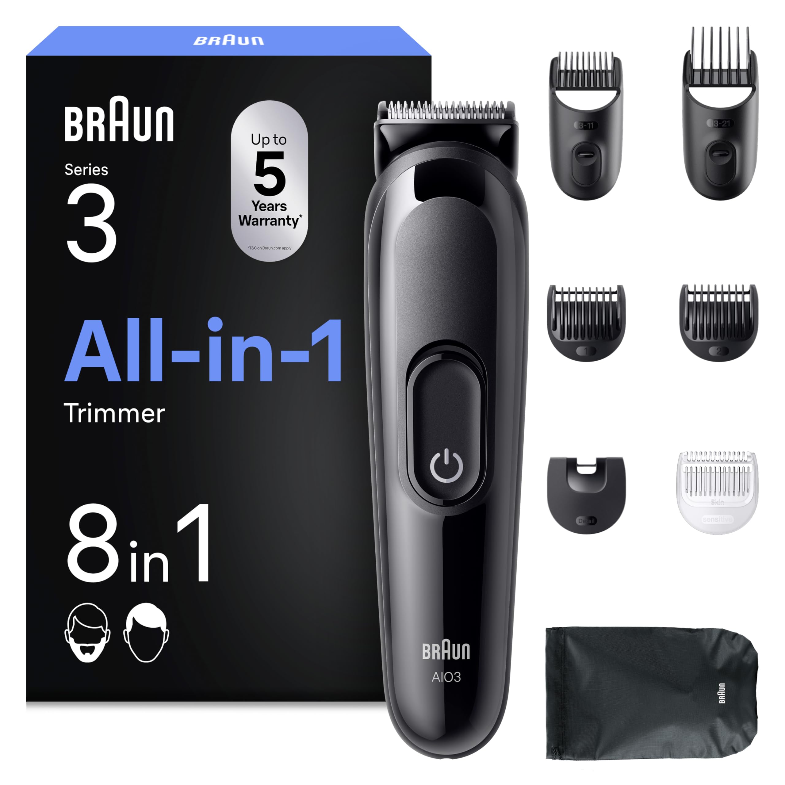 All-in-One Series 3, 8-in-1 Multigroom, Barttrimmer, Haarschneider, AIO3545, Schwarz by Barttio