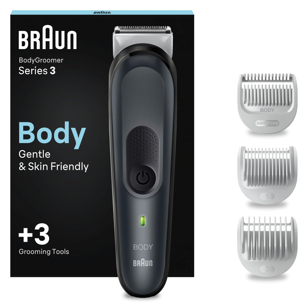 Bodygroomer Series 3, Elektrischer Körperrasierer Herren mit 3 Zubehörteile, BG3340, Schwarz/Grau by Barttio