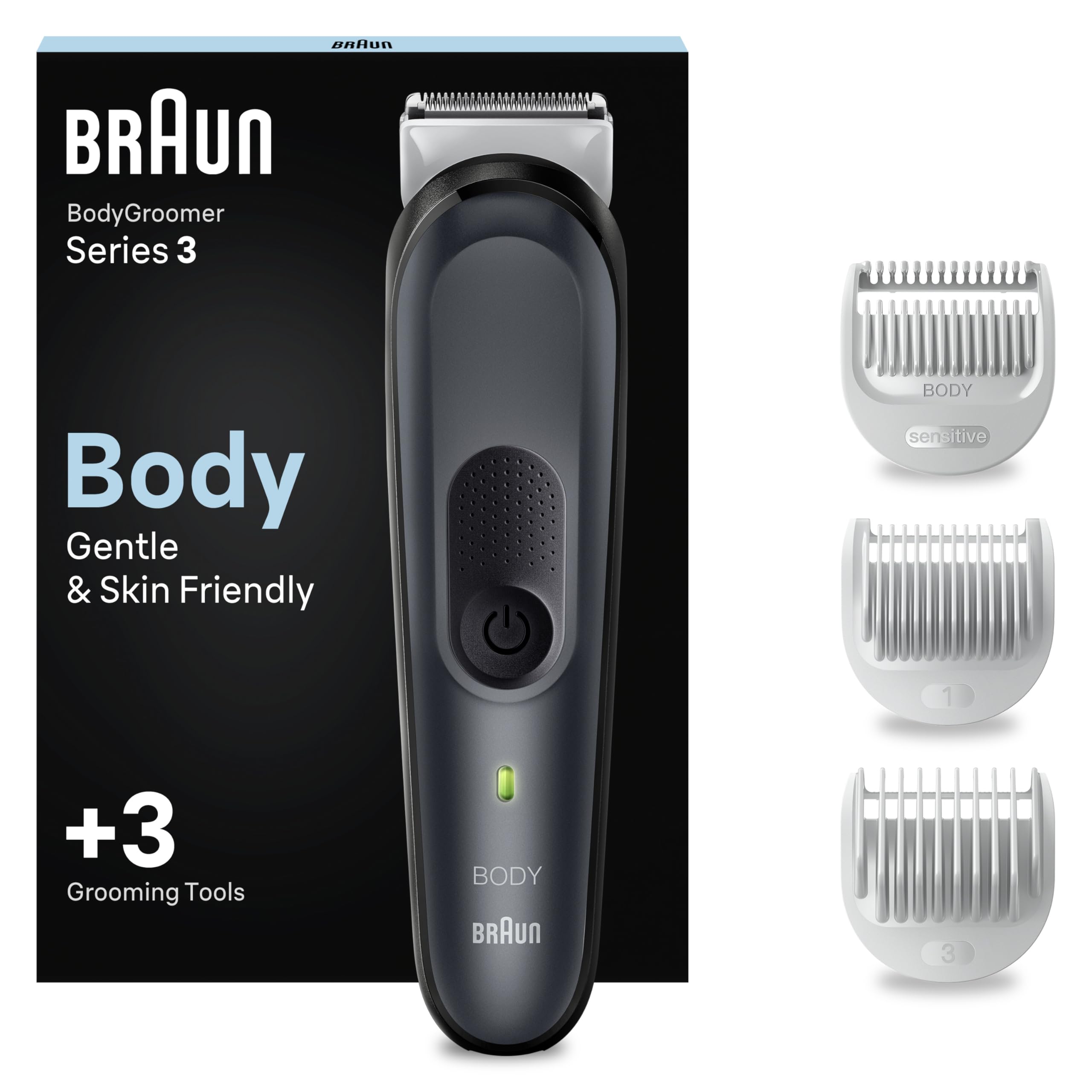 Bodygroomer Series 3, Elektrischer Körperrasierer Herren mit 3 Zubehörteile, BG3340, Schwarz/Grau by Barttio