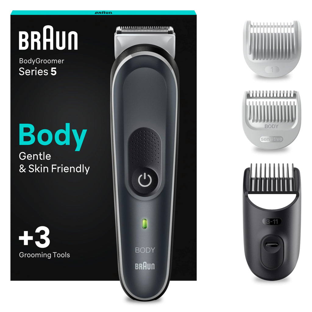 Bodygroomer Series 5, Elektrischer Körperrasierer Herren mit 3 Zubehörteile, BG5340, Grau by Barttio