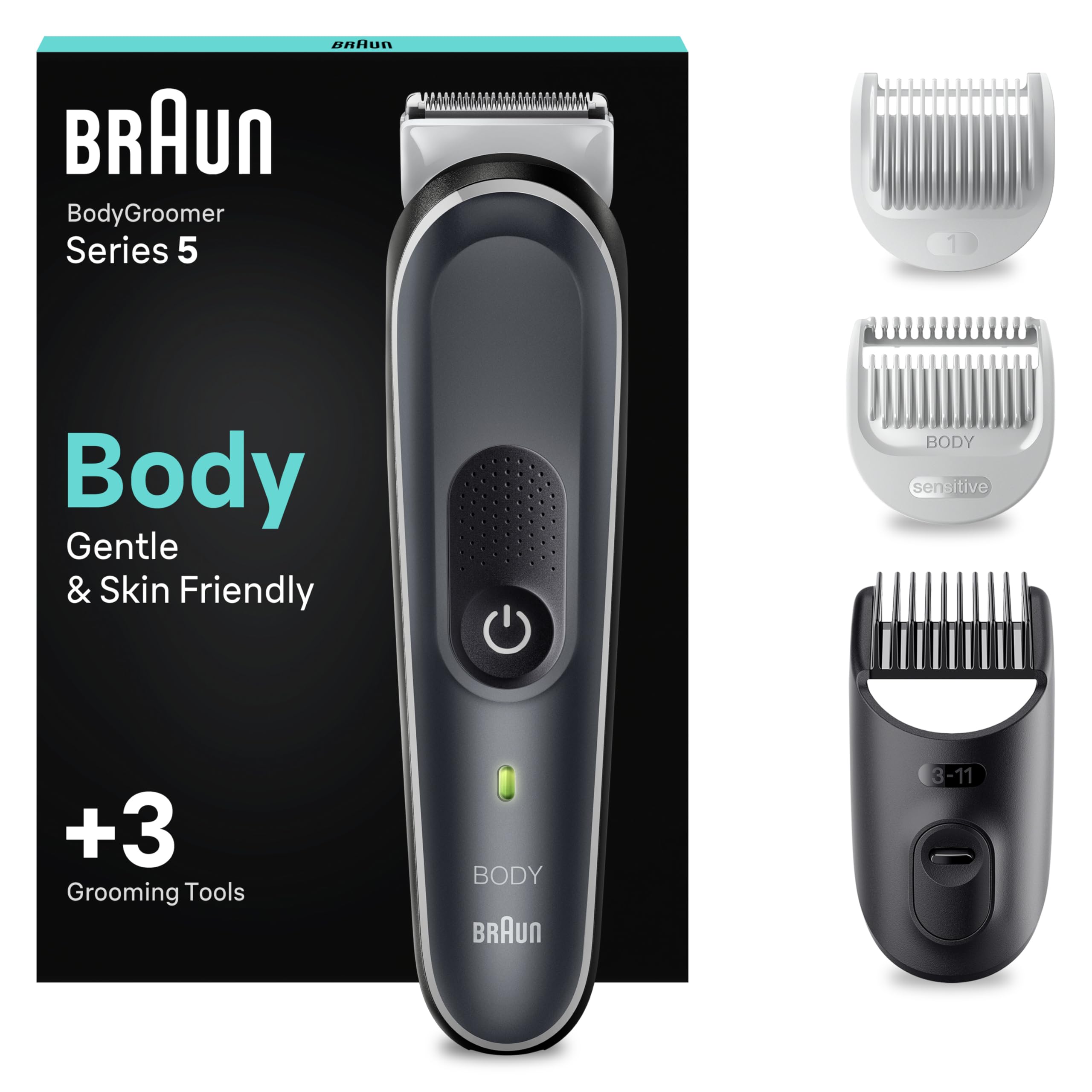 Bodygroomer Series 5, Elektrischer Körperrasierer Herren mit 3 Zubehörteile, BG5340, Grau by Barttio