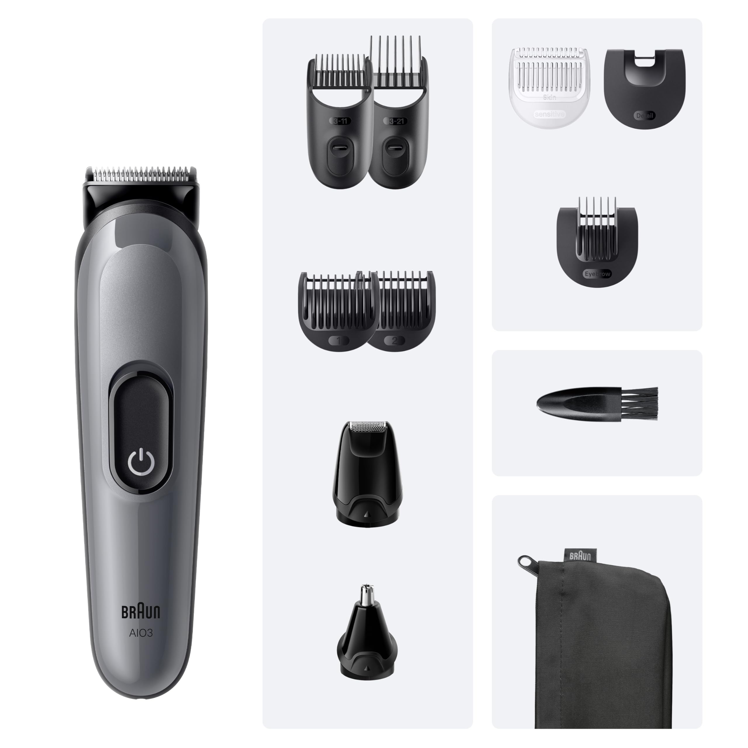 All-in-One Trimmer-Set 3, 11-in-1 Multigroom, Barttrimmer, Nasenhaartrimmer, AIO3565, Grau by Barttio
