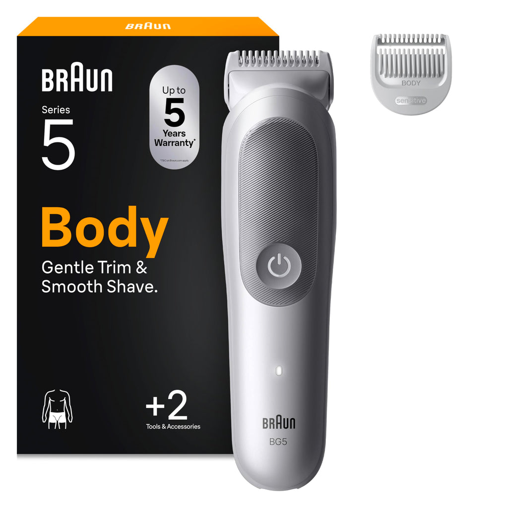 Bodygroomer Series 5, Elektrischer Körperrasierer Herren mit 2 Zubehörteile, BG5500, Grau by Barttio