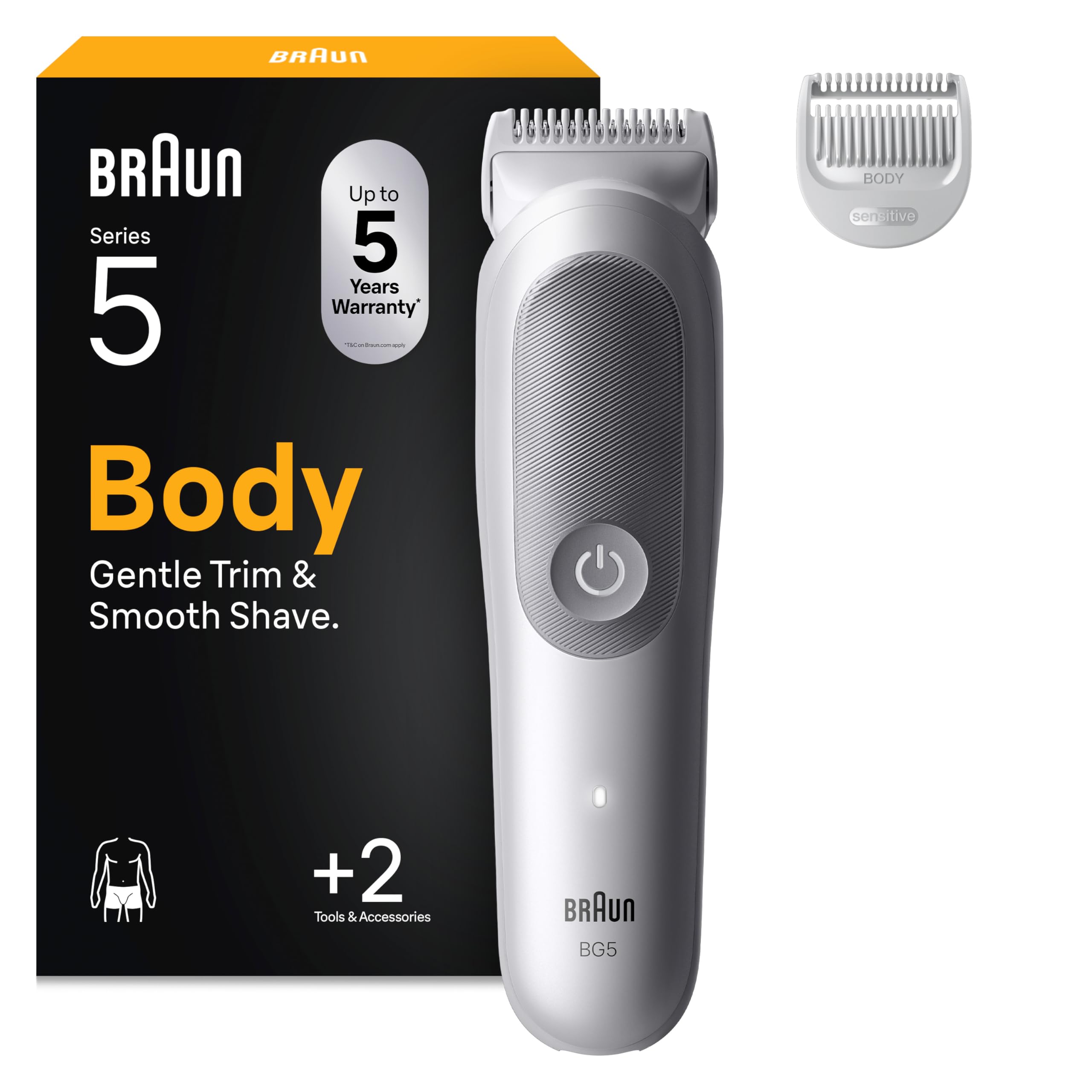 Bodygroomer Series 5, Elektrischer Körperrasierer Herren mit 2 Zubehörteile, BG5500, Grau by Barttio
