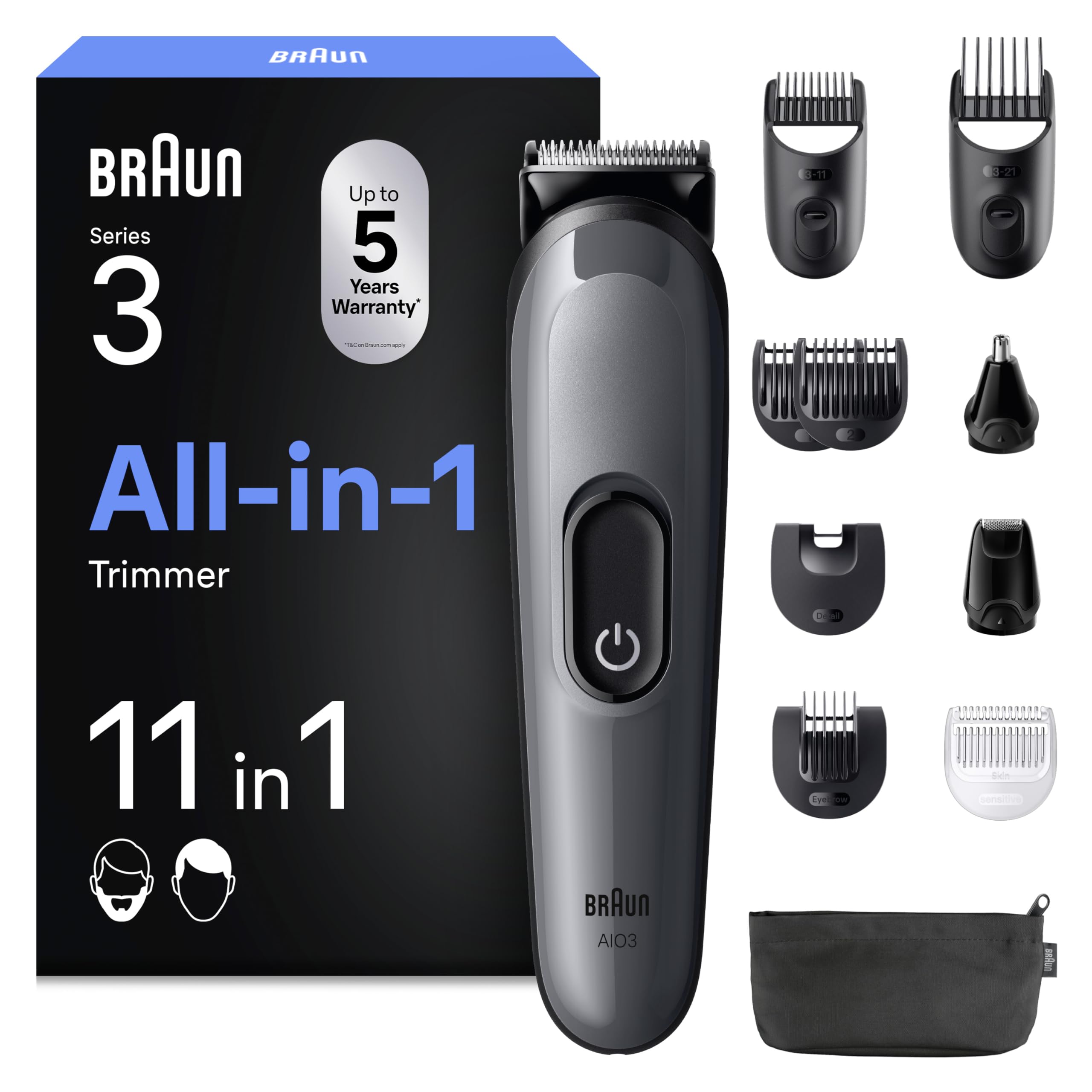 All-in-One Trimmer-Set 3, 11-in-1 Multigroom, Barttrimmer, Nasenhaartrimmer, AIO3565, Grau by Barttio
