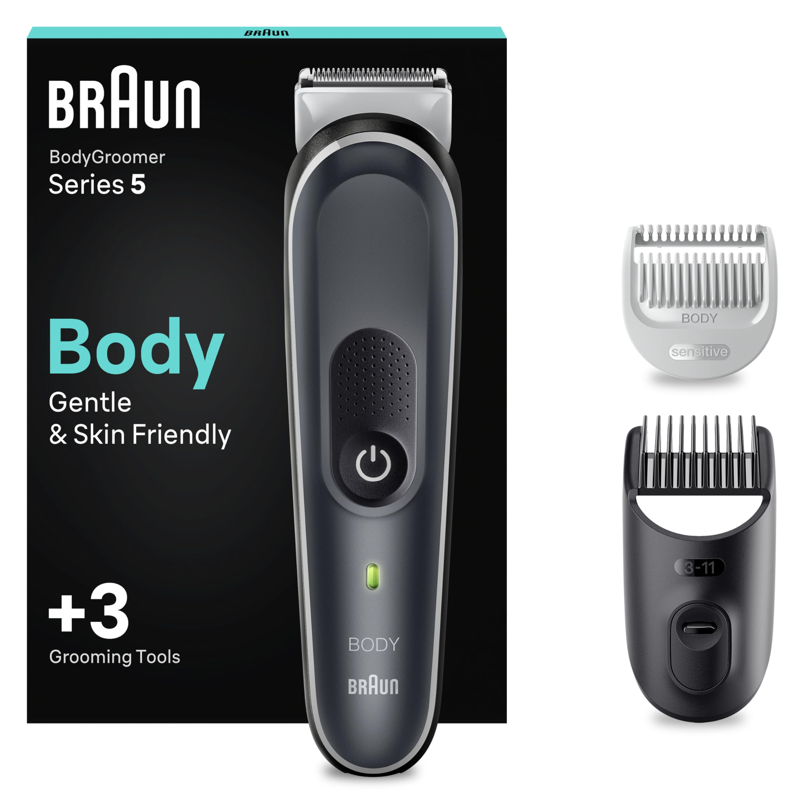 Bodygroomer Series 5, Elektrischer Körperrasierer Herren mit 3 Zubehörteile, BG5350, Grau by Barttio