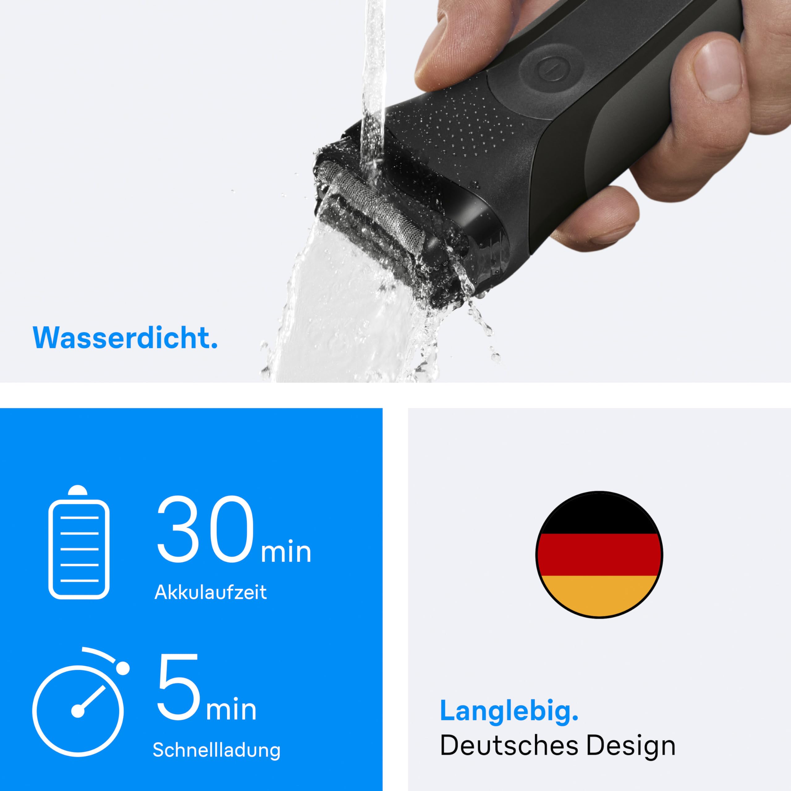 Series 3 Elektrorasierer Herren – Rasierapparat mit 3 Flexiblen Klingen – 300s, Grau by Barttio
