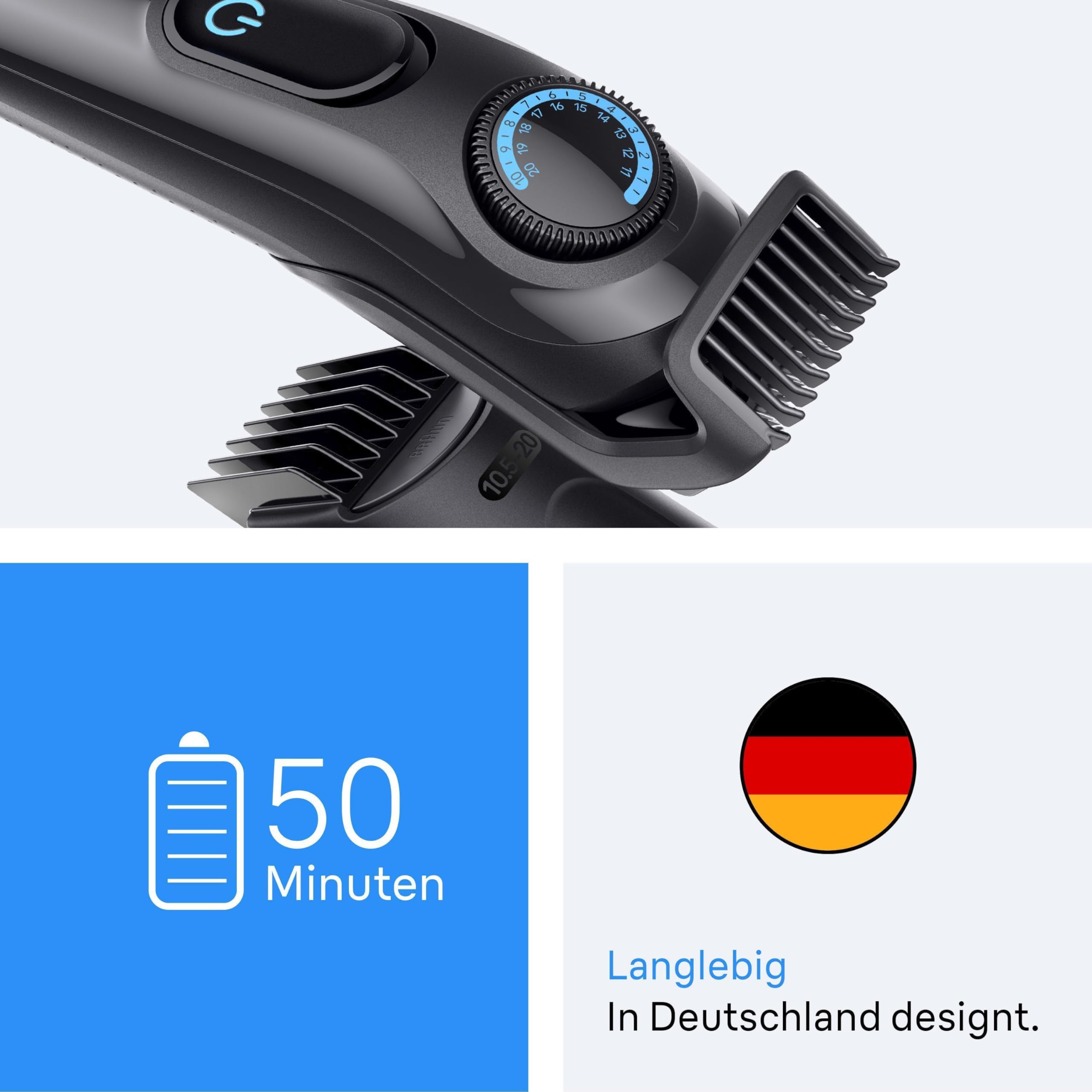 Barttrimmer Series 3, Elektrischer Bartschneider Herren, 6 Zubehörteile, BT3565, Schwarz/Blau by Barttio