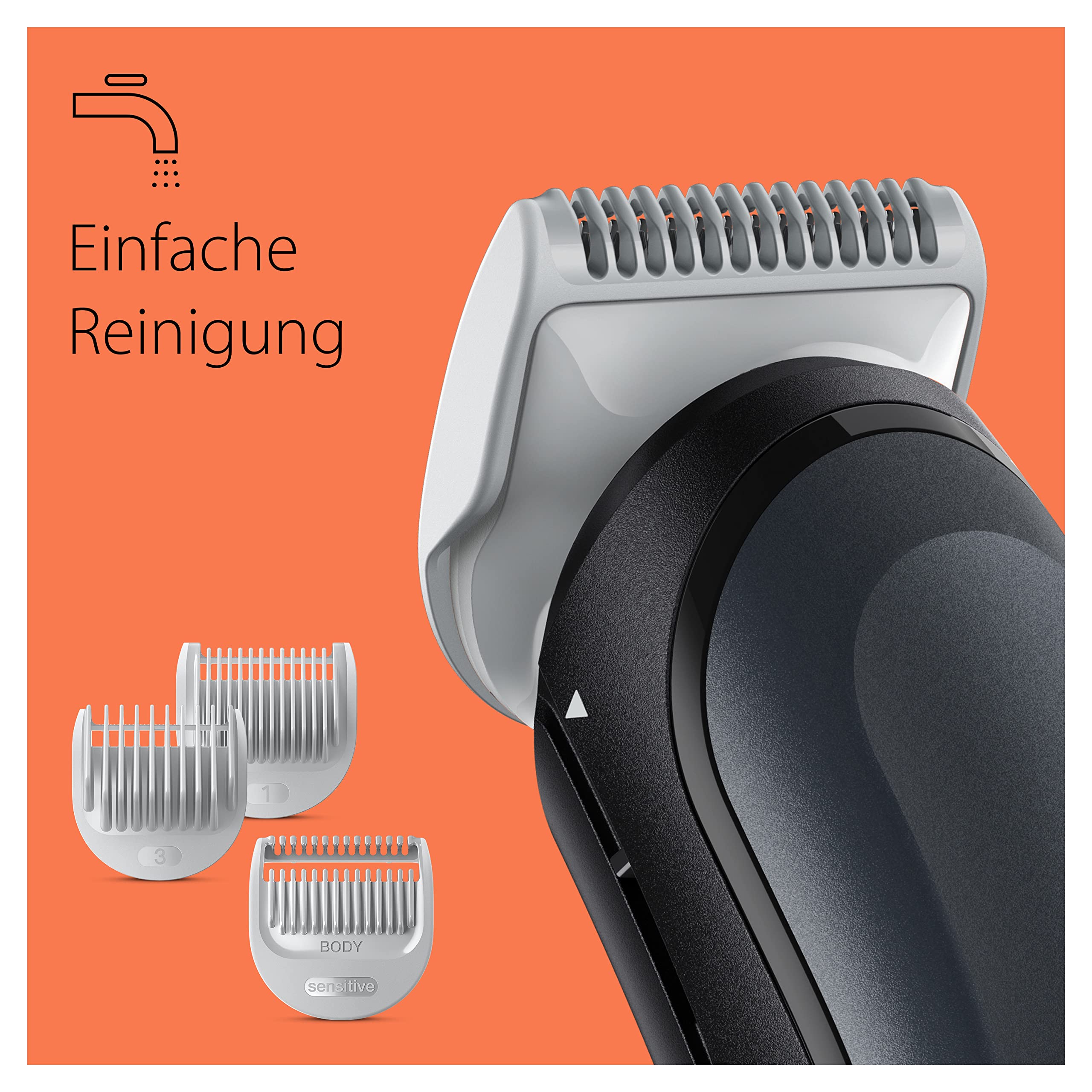 Bodygroomer Series 3, Elektrischer Körperrasierer Herren mit 3 Zubehörteile, BG3340, Schwarz/Grau by Barttio